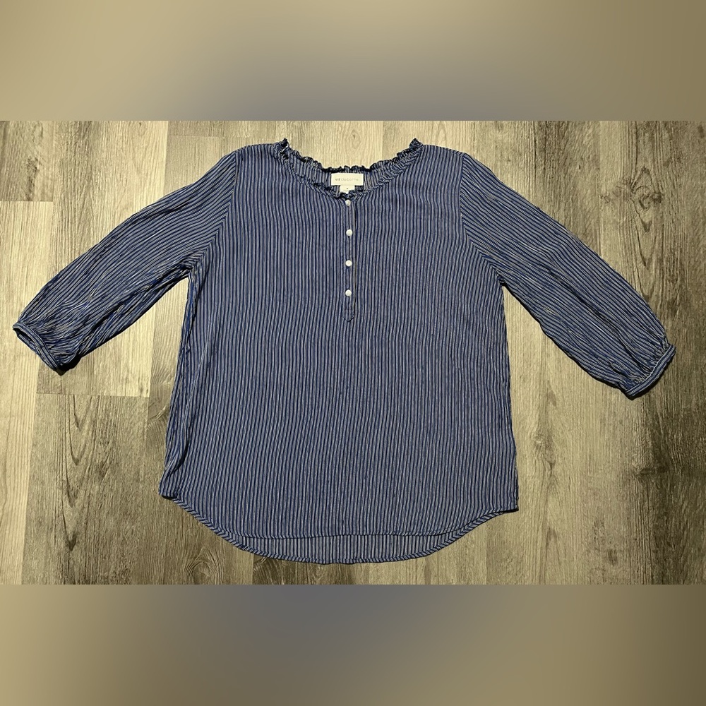 Liz Claiborne 3/4 Sleeve Blue/Black/White Striped Blouse - Sz Women’s Medium